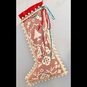 Handmade NeedleArt Natural Stocking Vintage Cotton